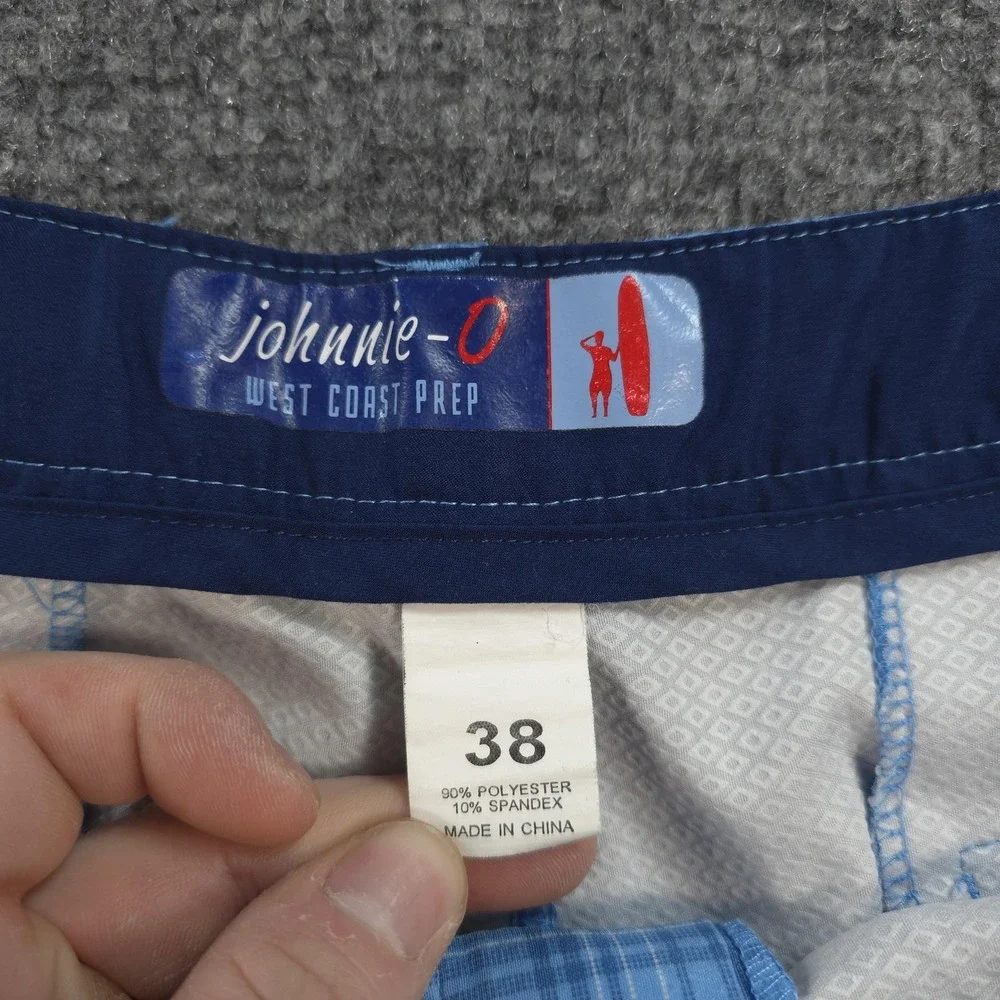 Johnnie O Shorts Mens 38 Blue Plaid Chino 10in Stretch Golf Casual Beach Summer